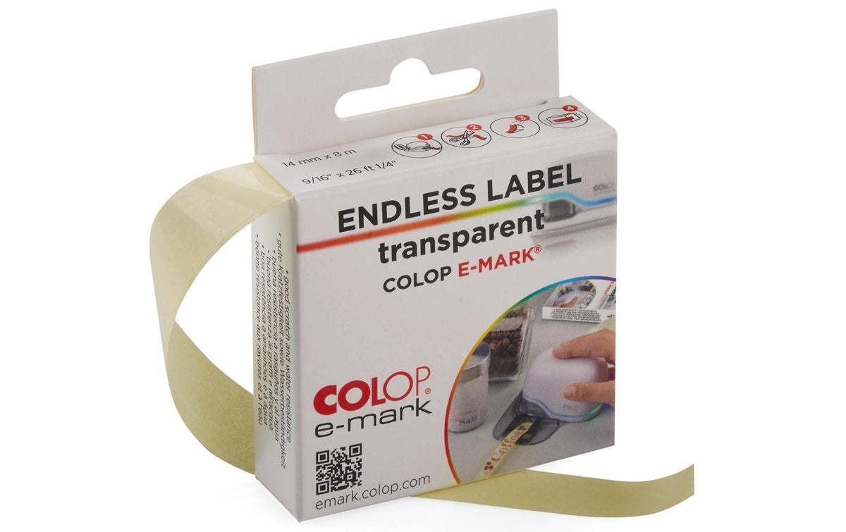 Colop E-Mark – Endlos-Etiketten 14 × 8 m – Papier, matt, transparent – wasserfest