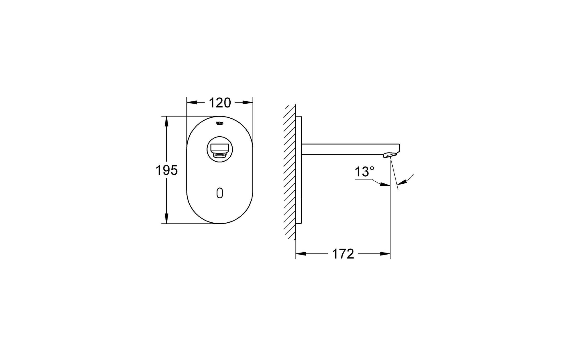 GROHE Euroeco CE Unterputz-Badebatterie – 13×26×11,5 cm, Edelstahl, Wandmontiert, für Waschbecken, Chrom