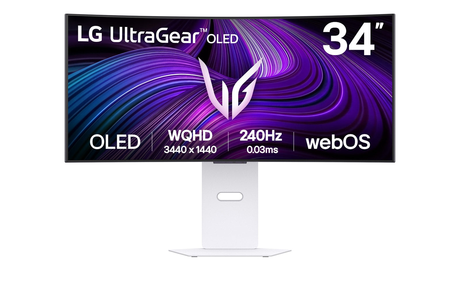 LG 34GX90SA-W – 34", Gebogen 800R, 3440 × 1440 (UWQHD), OLED, 240 Hz, USB-C 65 W, LAN, DisplayHDR 400