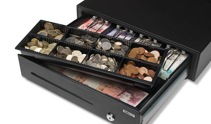 Safescan 4141-T1 – Kassenladen-Einsatz, 4 Scheine/8 Münzen, 358 × 328 × 64 mm, Schwarz