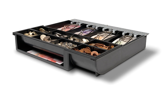 Safescan 4141-T1 – Kassenladen-Einsatz, 4 Scheine/8 Münzen, 358 × 328 × 64 mm, Schwarz