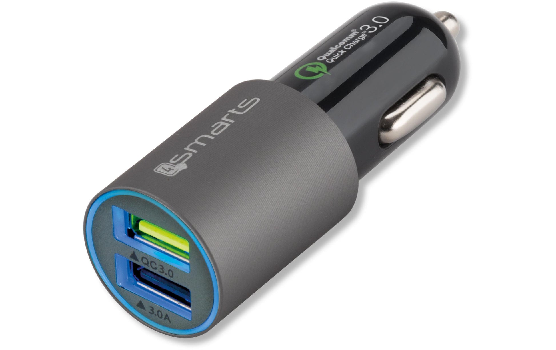 4smarts 4S464458 Auto-Ladegerät 18 W – USB-A×2 – QC 3.0, 12V KFZ-Stecker – für Smartphones & Tablets – Grau