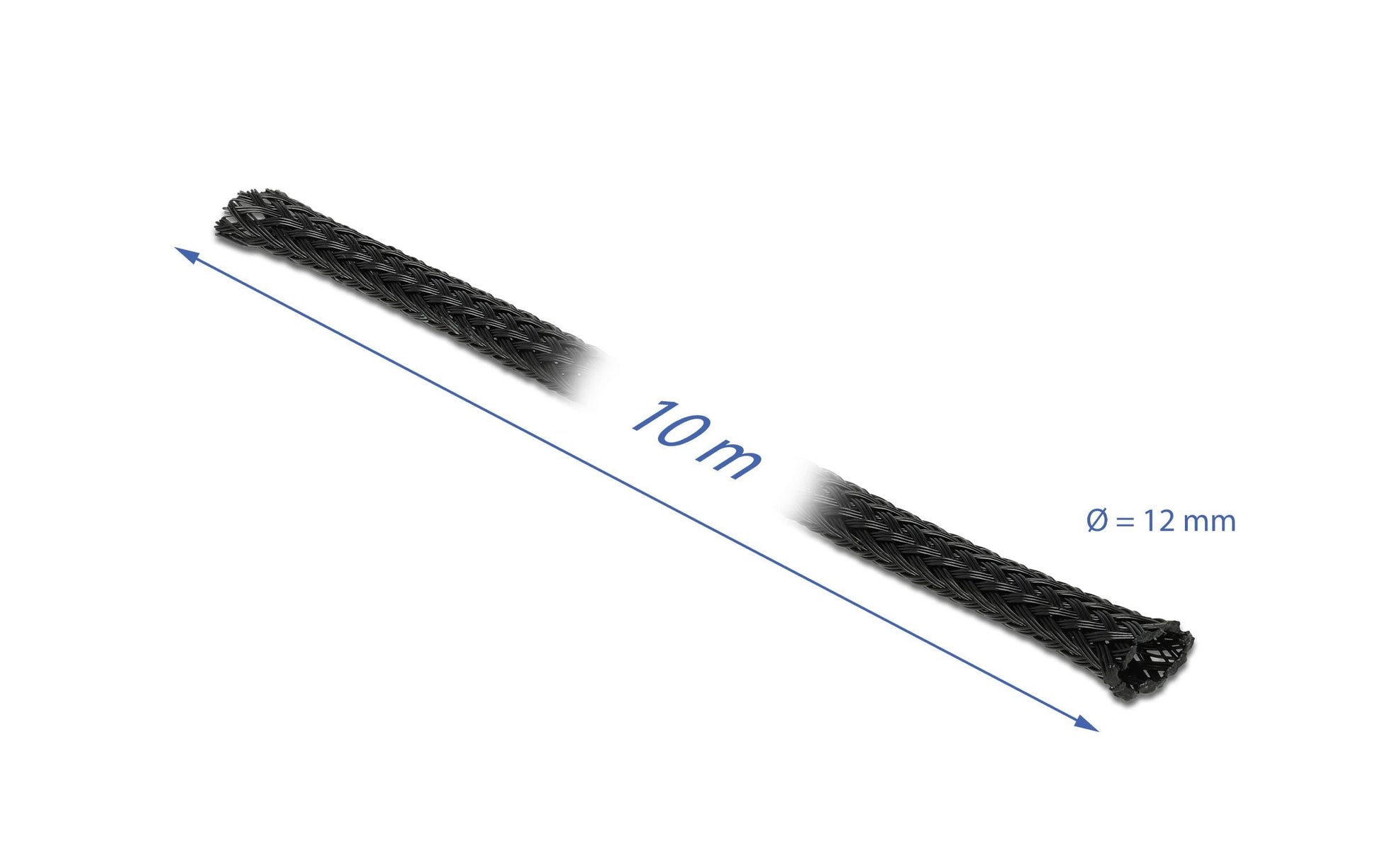 DeLOCK Kabelschlauch, Ø 12 mm × 10 m, elastisch, selbstschliessend, schneidbar, hitzebeständig – schwarz