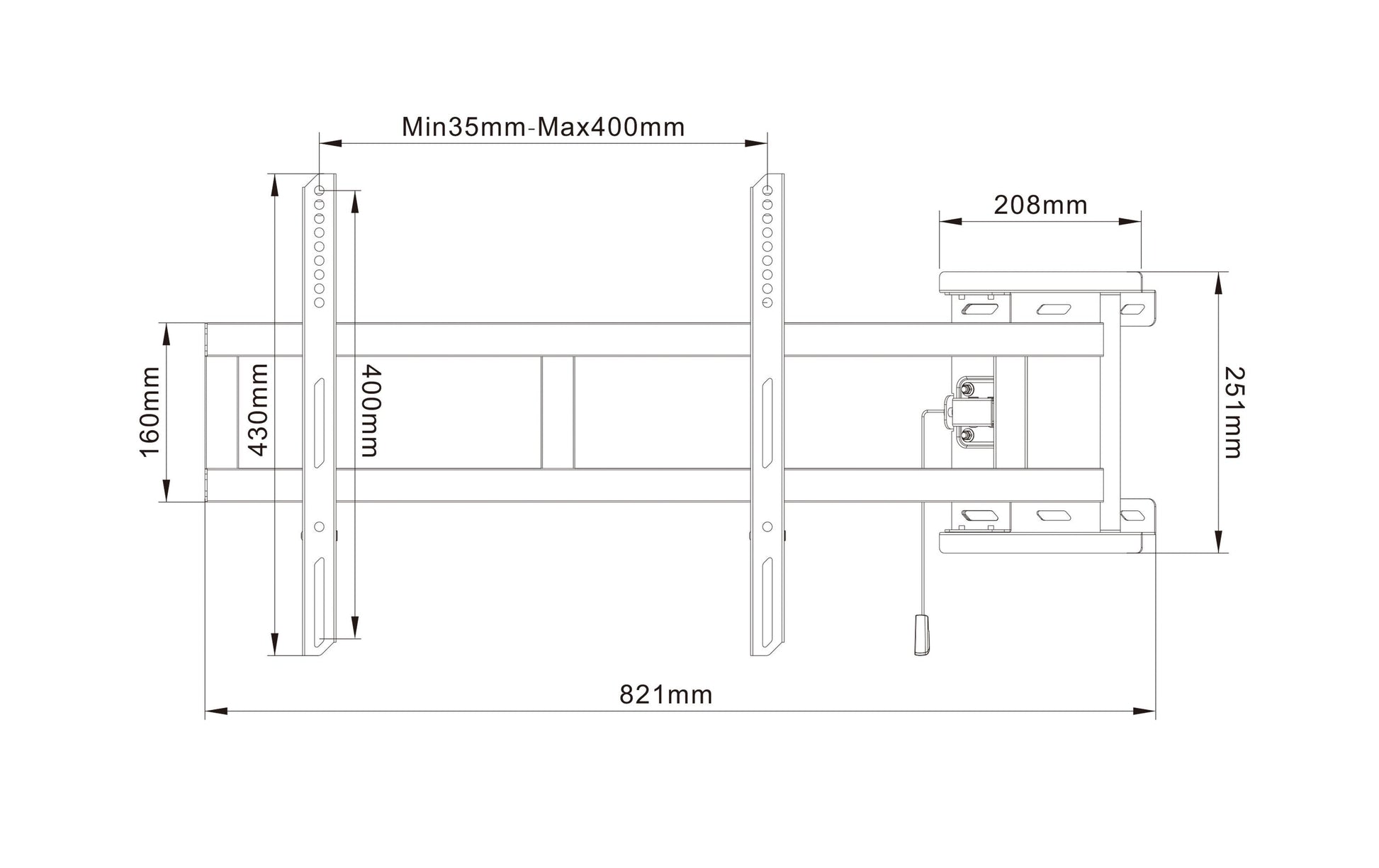 Multibrackets Wandhalterung, schwenkbar, für 46", VESA 400×400, bis 25 kg, Schwarz