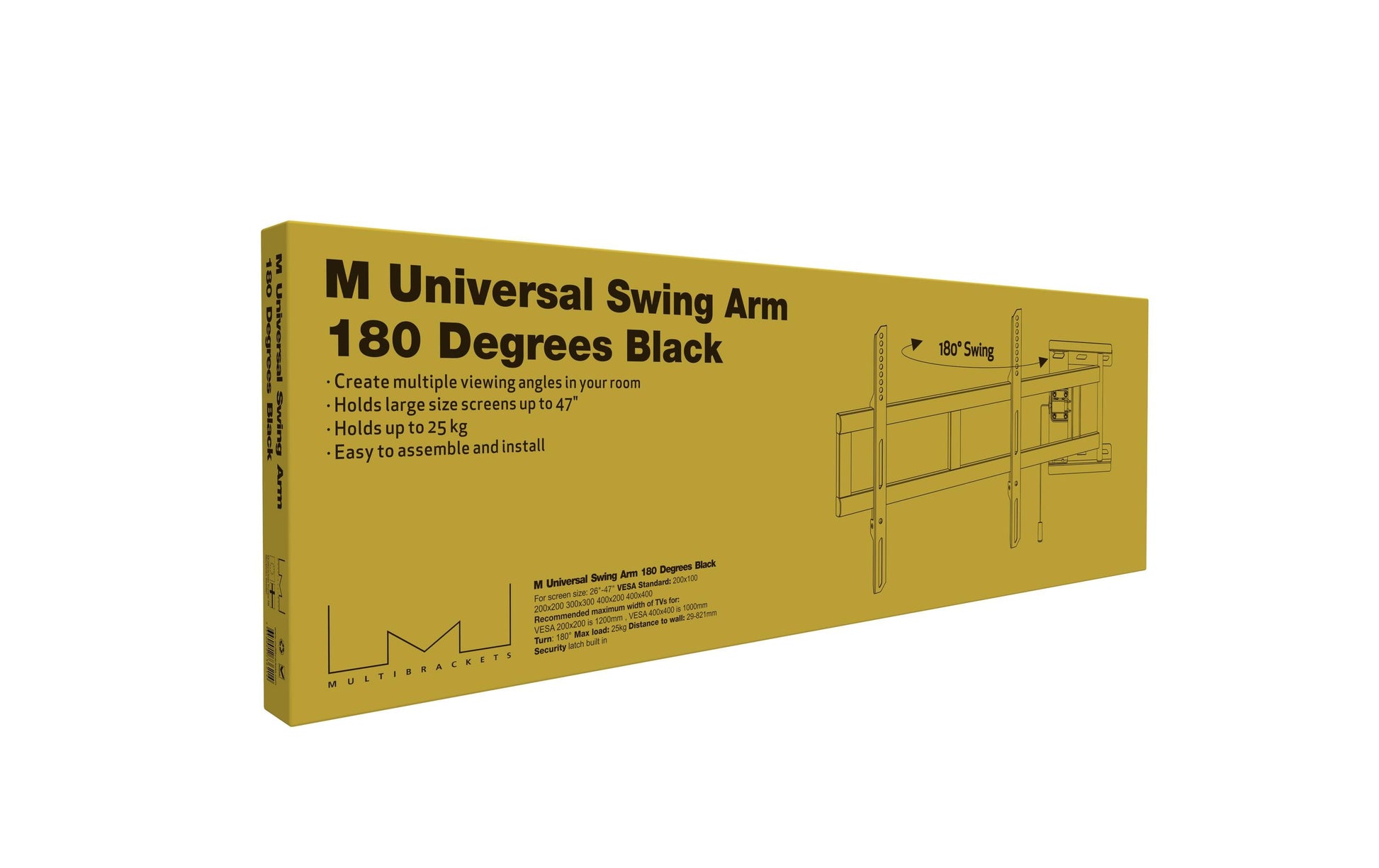 Multibrackets Wandhalterung, schwenkbar, für 46", VESA 400×400, bis 25 kg, Schwarz