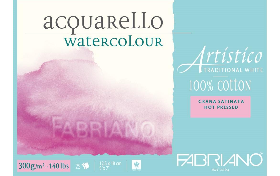 Fabriano Aquarellblock – 12,5 × 18 cm – 300 g/m² – 25 Blatt, heissgepresst
