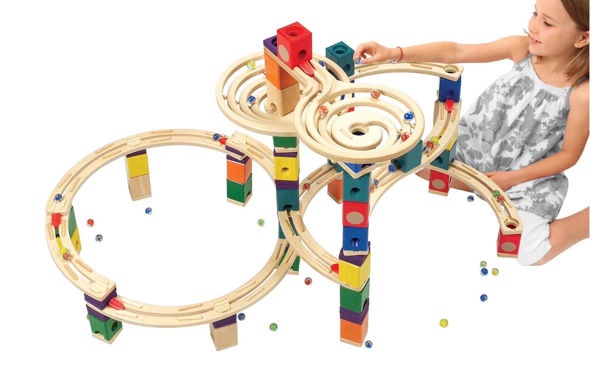Hape Quadrilla The Cyclone Kugelbahn – 198-teilig – ab 4 Jahren – Holz – Mehrfarbig