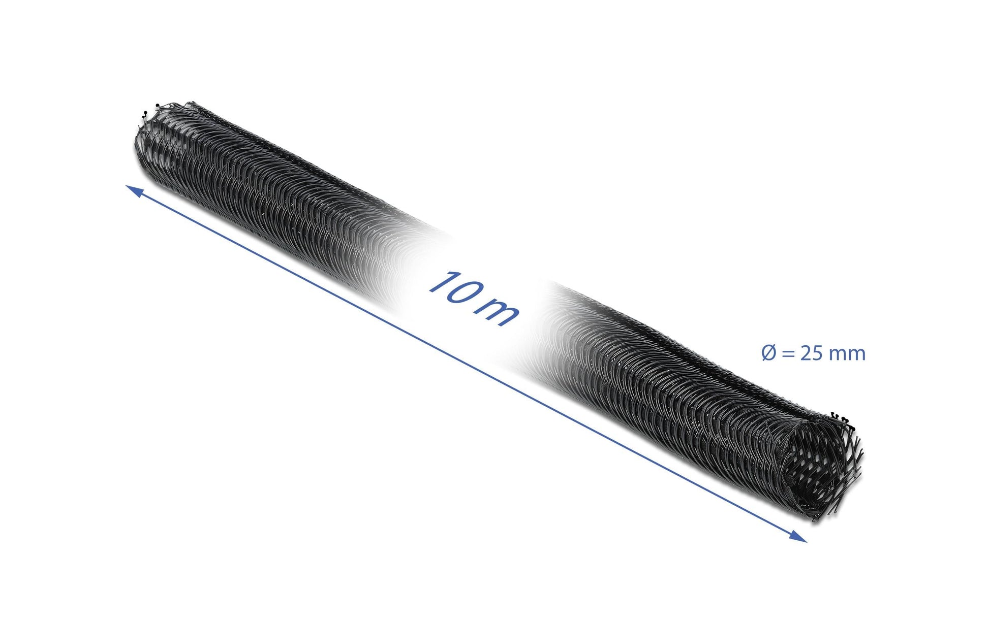 DeLOCK Kabelschlauch, Ø 25 mm × 10 m, selbstschliessend, zuschneidbar, hitzebeständig – schwarz