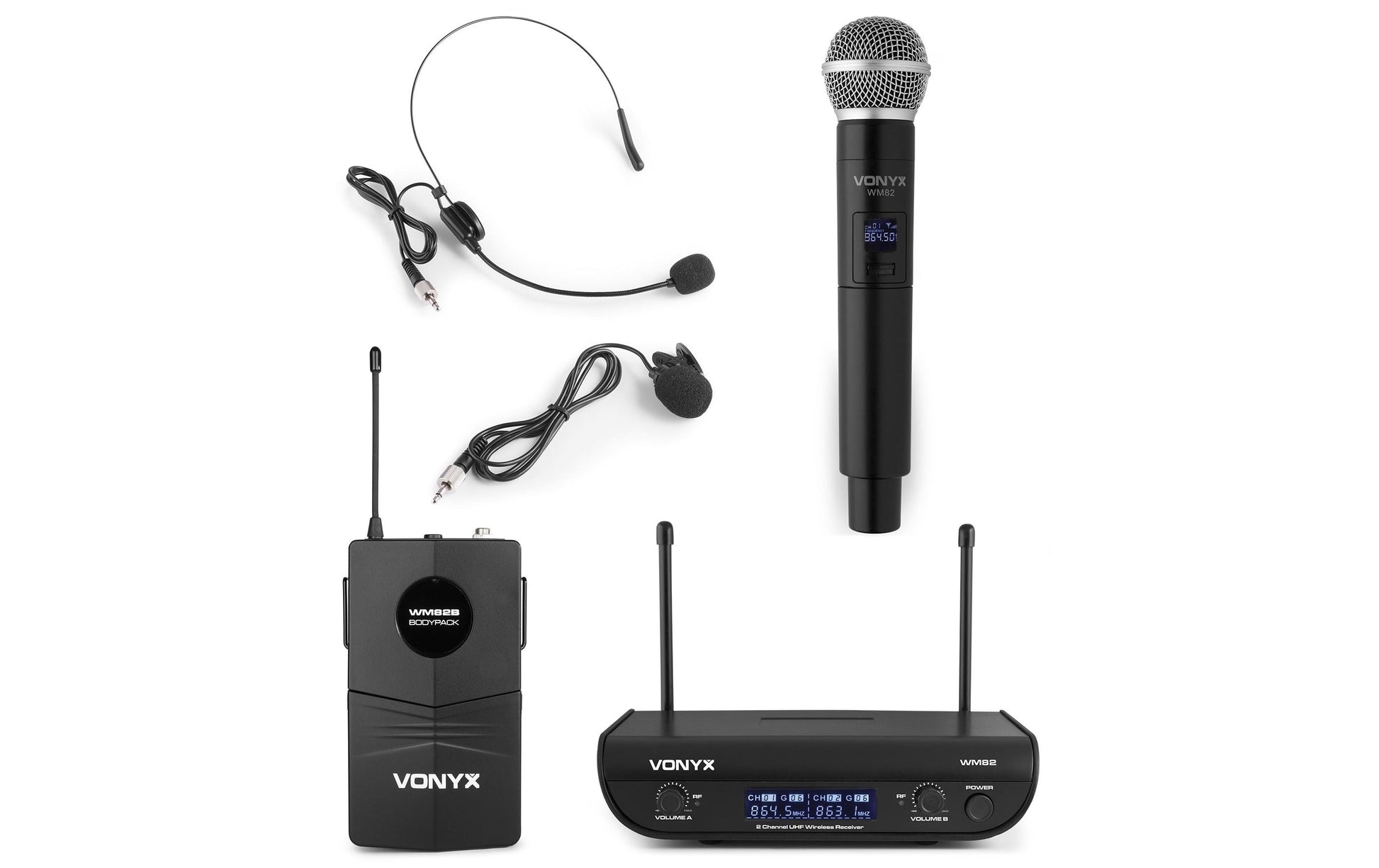 Vonyx WM82C Mikrofon-Set – XLR, 6,3 mm Klinke, Kabellos, 30–20'000 Hz