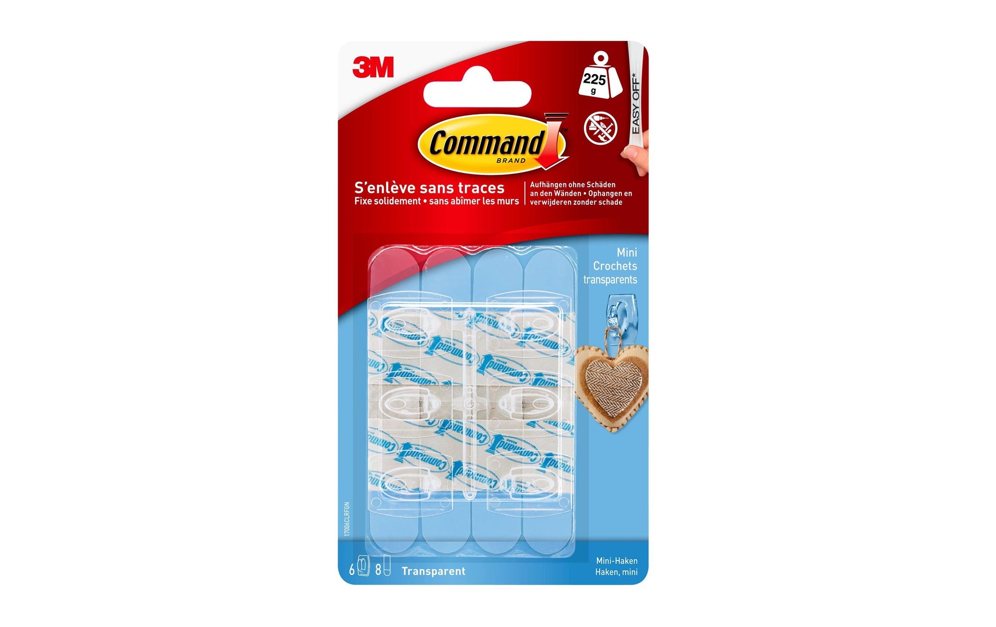 3M Command Haken – Kunststoff – Transparent – 0,225 kg – 11 × 28,6 mm – 6 Stück