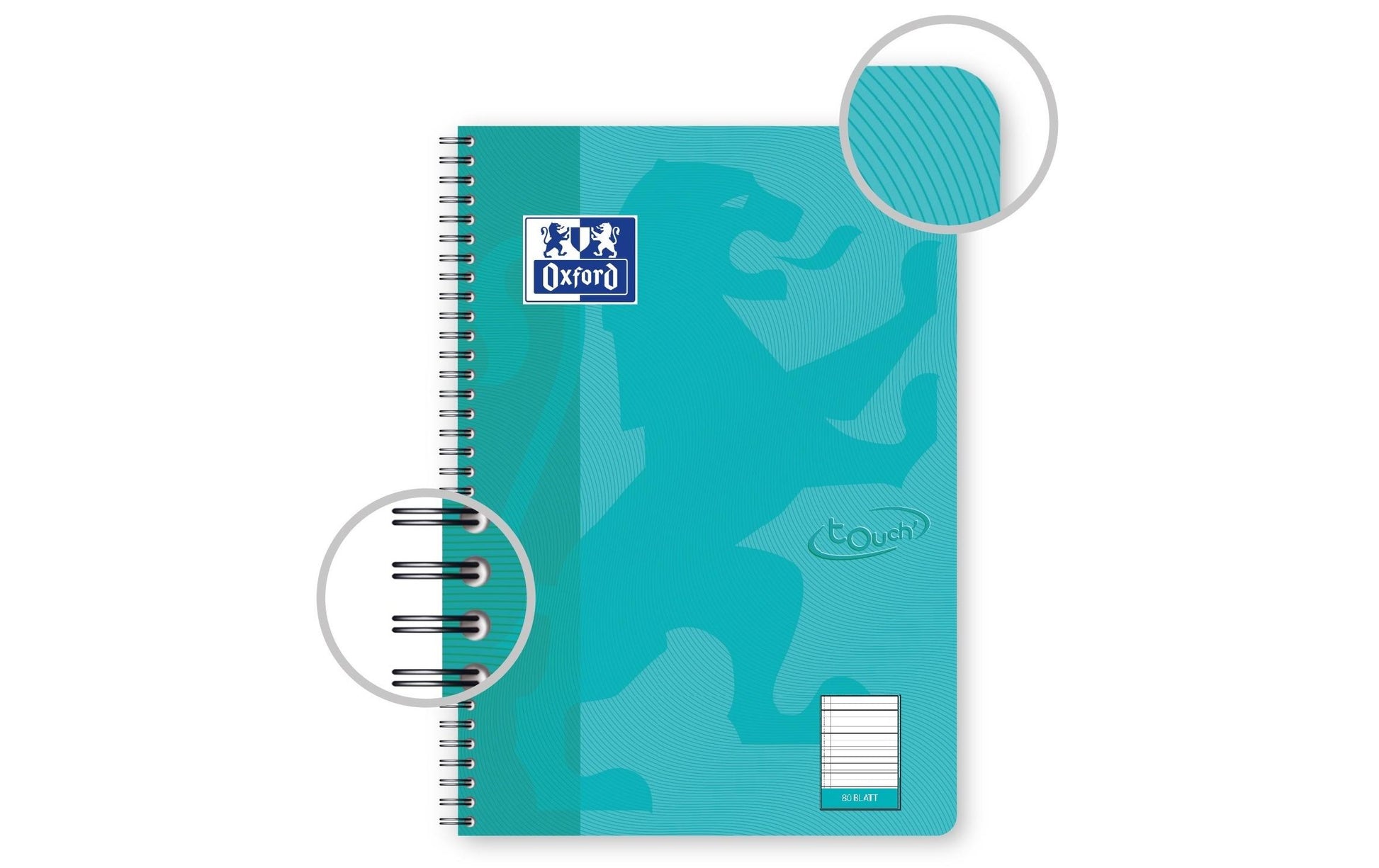 Elba Oxford Collegeblock – B5 – Liniert 5 mm – 80 Seiten – 90 g/m² – Spiralbindung – Aqua – 5 Stück