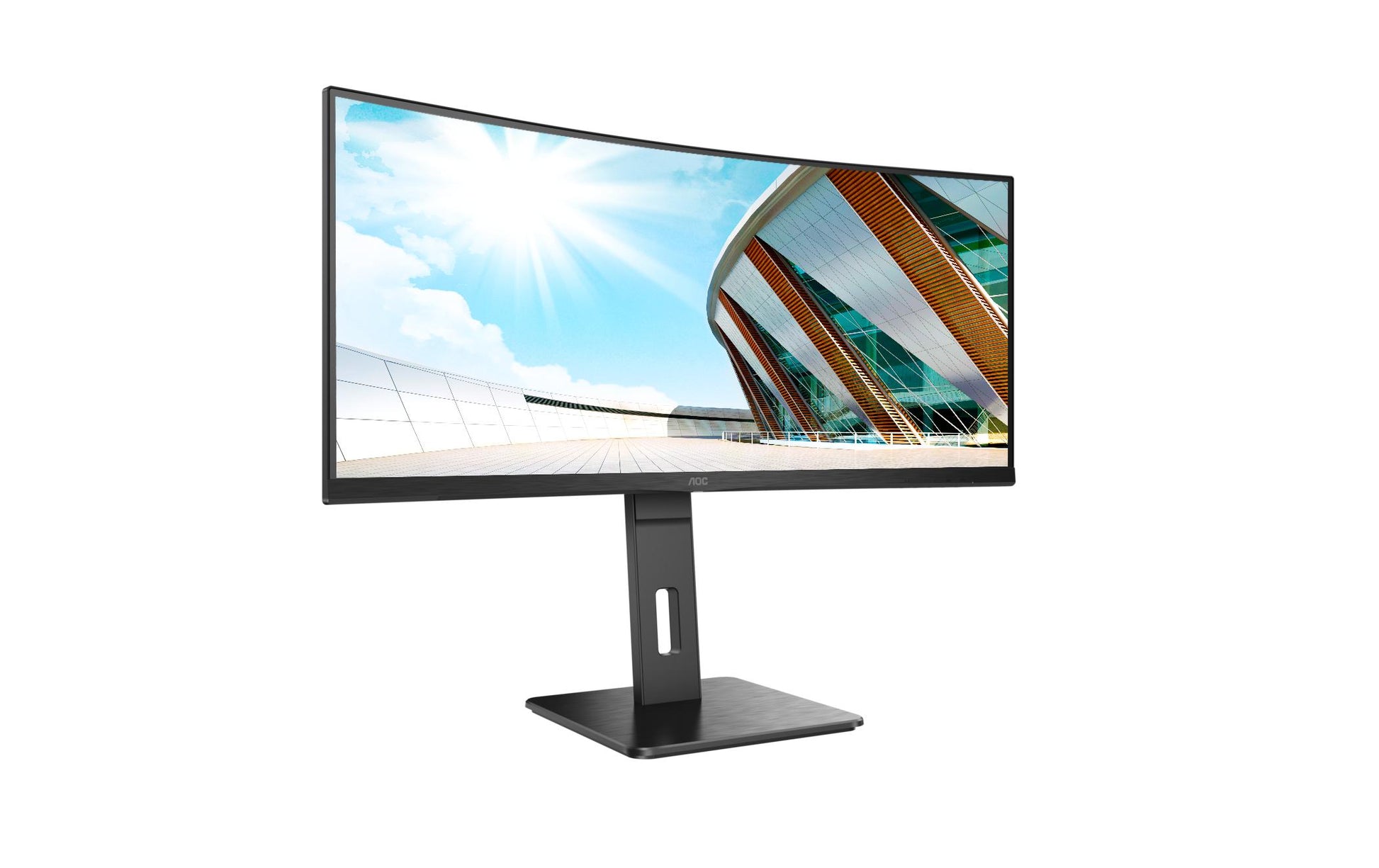 AOC CU34P2A – Monitor, 34", 3440 × 1440, VA, 100 Hz, 300 cd/m², Gebogen, USB-Hub, VESA 100 × 100, Schwarz