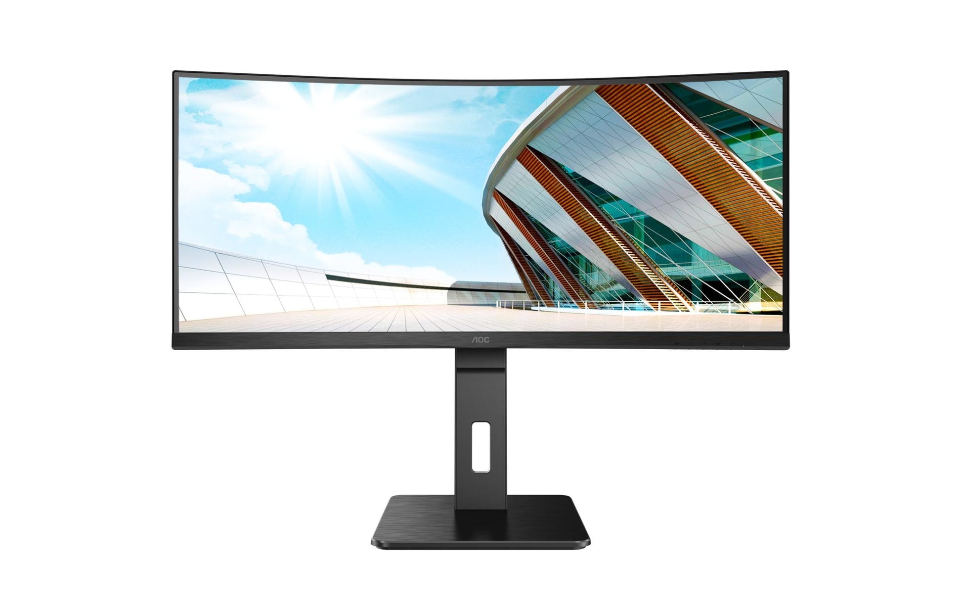 AOC CU34P2A – Monitor, 34", 3440 × 1440, VA, 100 Hz, 300 cd/m², Gebogen, USB-Hub, VESA 100 × 100, Schwarz