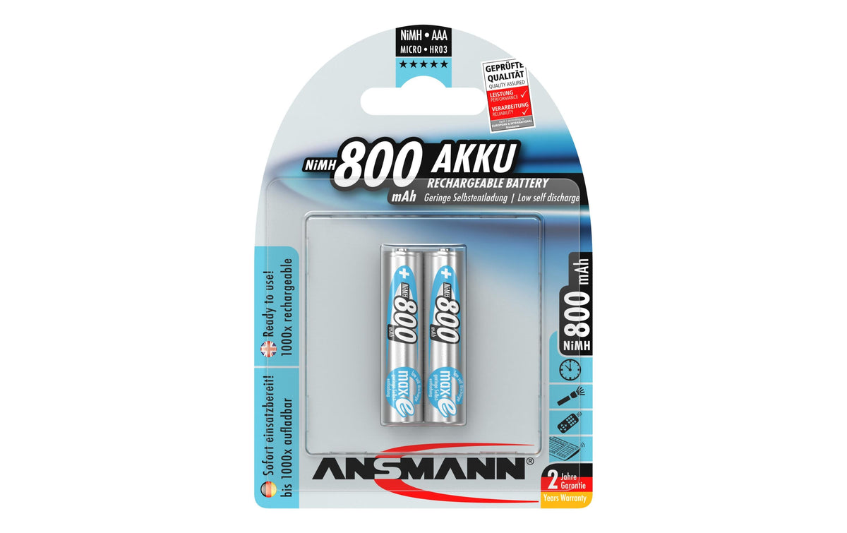 Ansmann AAA Akkus, NiMH, 800 mAh, 1,2 V – 2 Stk.