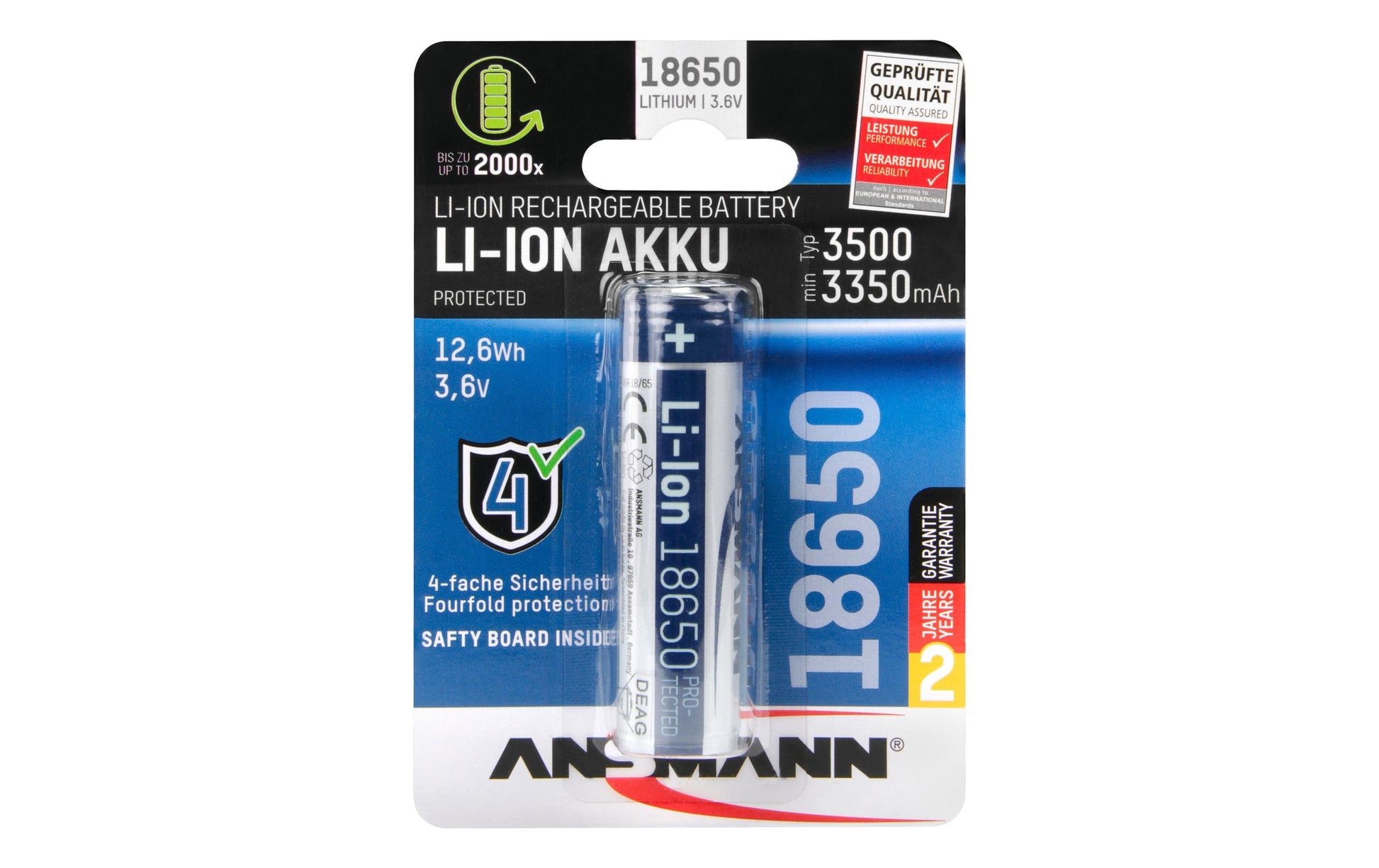 Ansmann 18650 Akku, Li-Ion, 3500 mAh, 3,6 V – 1 Stk.