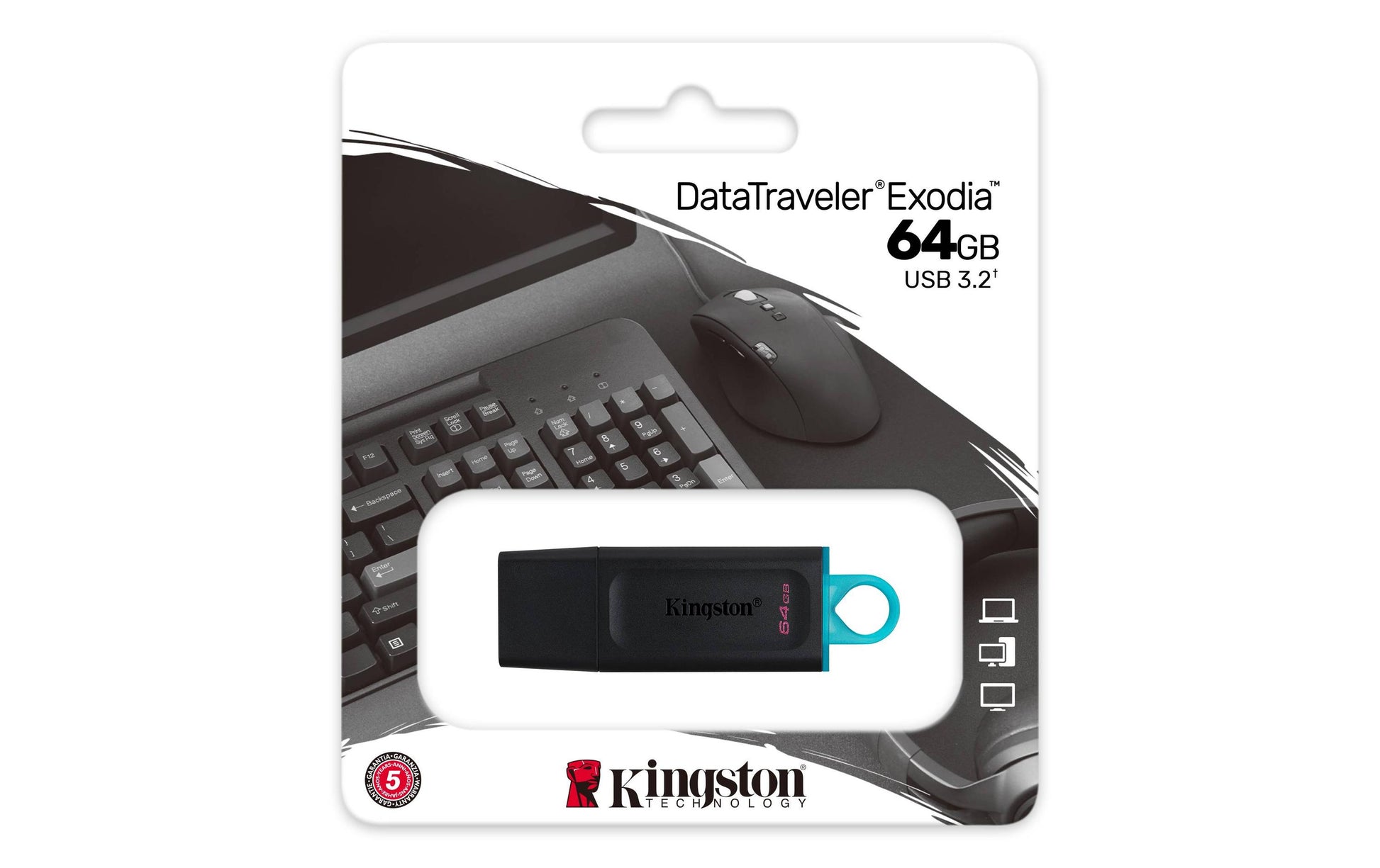 Kingston Technology Kingston DT EXODIA USB-Stick – 64 GB, USB 3.2 Gen 1, Schwarz/Türkis