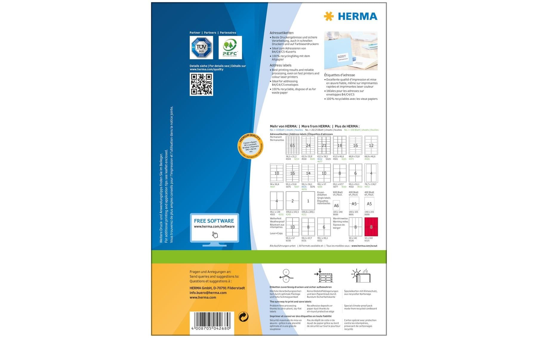 HERMA Adressetiketten, A4, 99 mm × 57 mm, weiss, Papier, permanent, 1000 Etiketten (100 Blatt)