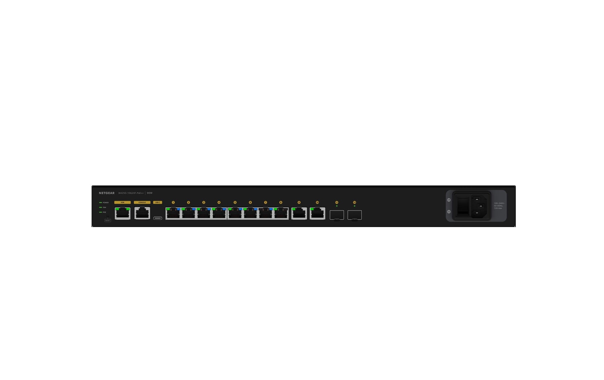 NETGEAR GSM4212UX-100EUS – Managed Switch – 10×GbE, 2×SFP+, L2+/L3, PoE+ 720 W, 1U