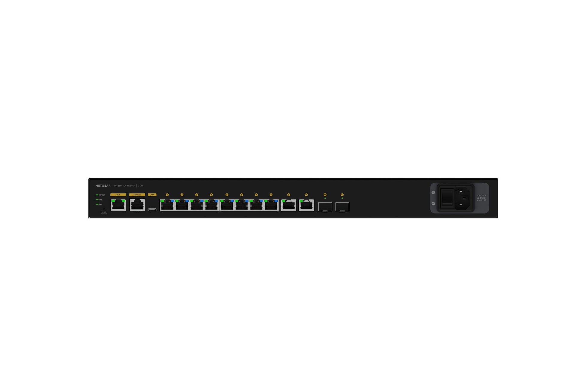 NETGEAR M4250-10G2F – Managed Switch – 10×GbE, 2×SFP, L2/L3, PoE+ 150 W, 1U