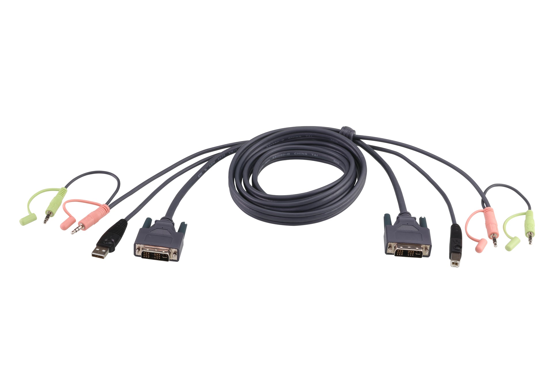 ATEN KVM-Kabelsatz (DVI-I, USB A/B, Audio) – 3 m – für ATEN KVM-Switches (z. B. CS1768, CS1184, CN8600)