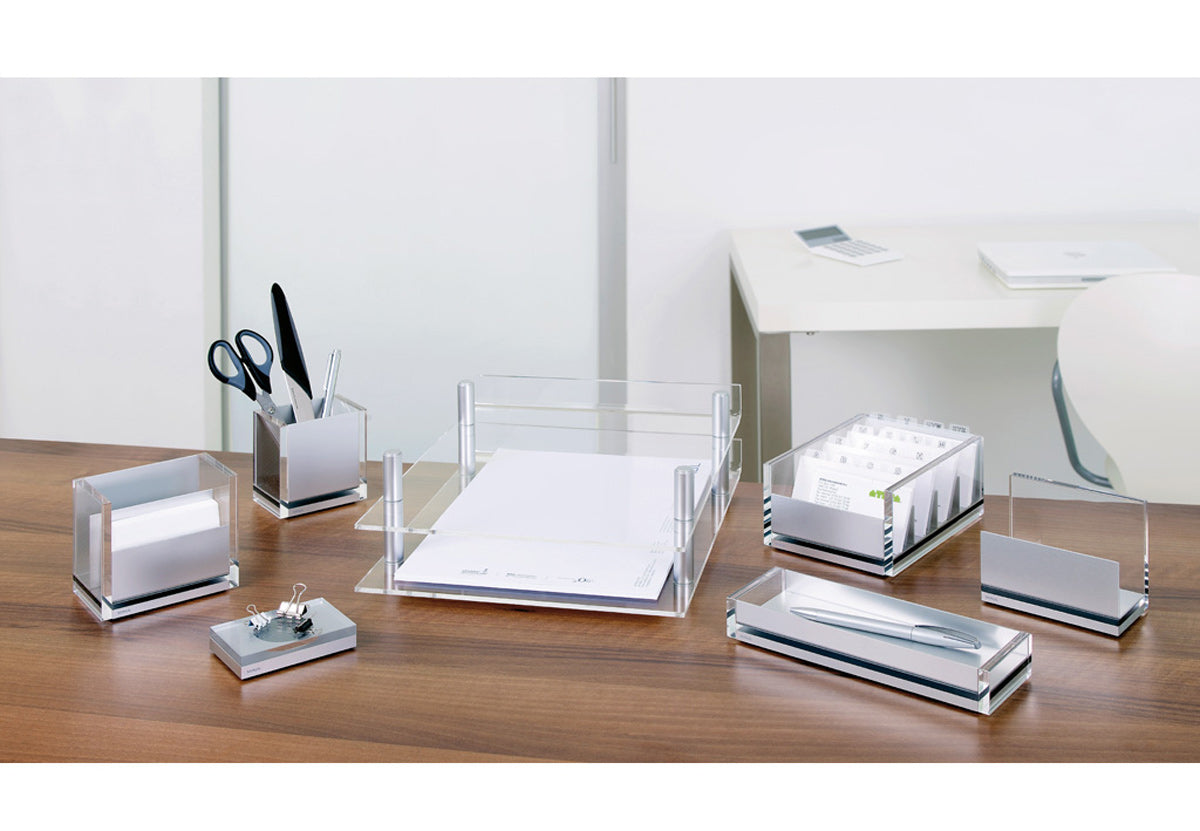 MAUL Acro 1965005 Stifteköcher – 1 Fach, transparent, Acryl/Aluminium, B 86 × H 93 × T 60 mm