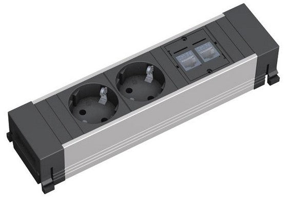 Bachmann POWER FRAME Einbausteckdosenleiste, 2×Schuko (Typ F), Einbau – schwarz/silber