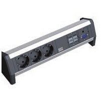 Bachmann DESK1 Tischsteckdosenleiste, 3×T13, 2×CAT6a RJ45, 1×VGA, 1×3,5 mm Audio, ohne Schalter – schwarz