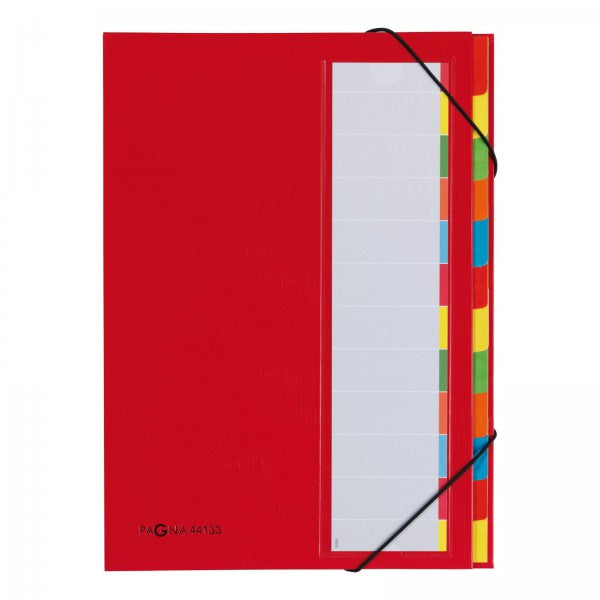 Pagna Fächermappe A4 – 12 Fächer, Gummiband, Karton, Rot
