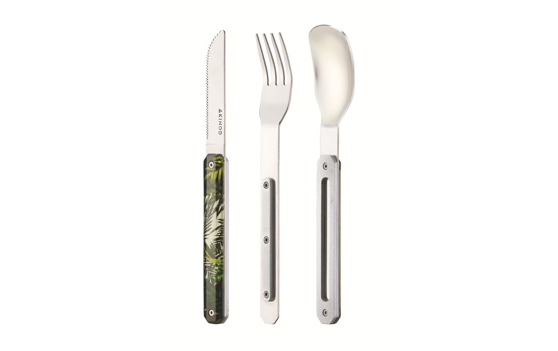 Akinod Straight Camping-Besteck-Set – 3-teilig, 18 cm, Edelstahl, Kunststoffgriff, Mehrfarbig