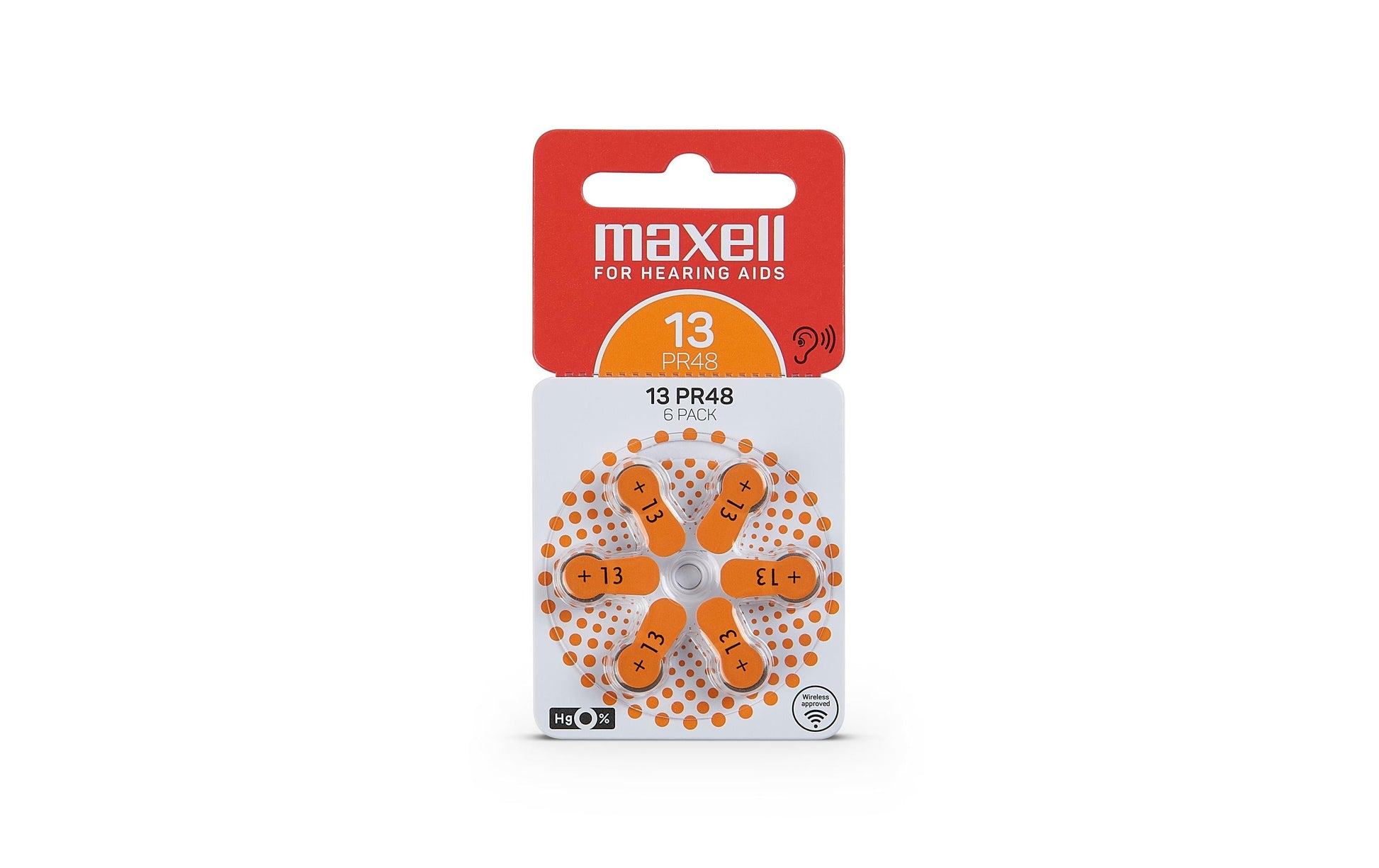 Maxell Hörgerätebatterien 13 (PR48), Zink-Luft, 1,45 V – 6 Stk.
