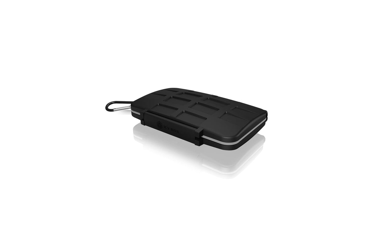 ICY BOX IB-AC620-CR Speicherkartenetui – Polycarbonat/Silikon – für 4× CF, 8× SD, 16× microSD – Schwarz