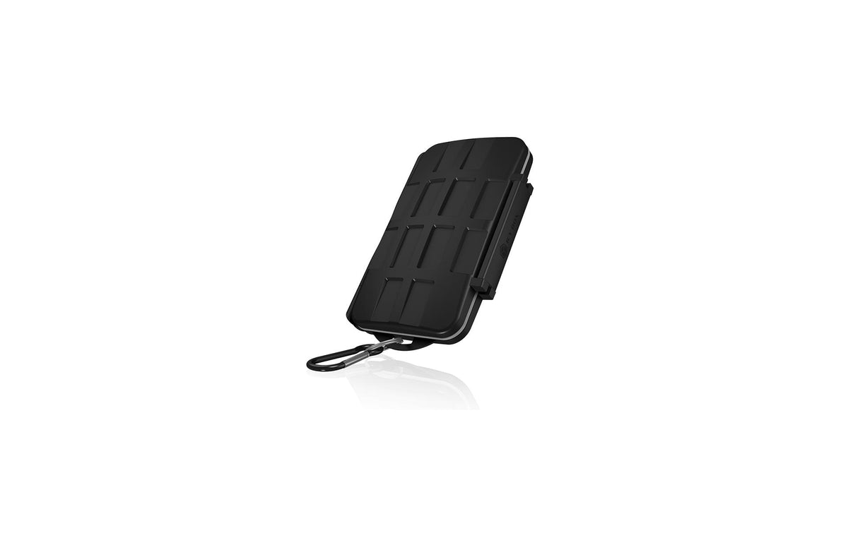 ICY BOX IB-AC620-CR Speicherkartenetui – Polycarbonat/Silikon – für 4× CF, 8× SD, 16× microSD – Schwarz