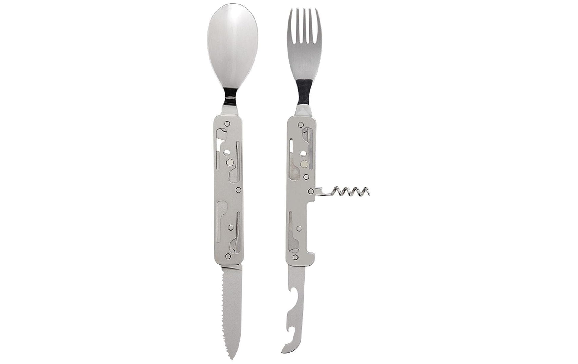 Akinod A02M00018 Camping-Besteck-Set – 10 cm, Edelstahl, Kunststoffgriff, Mehrfarbig