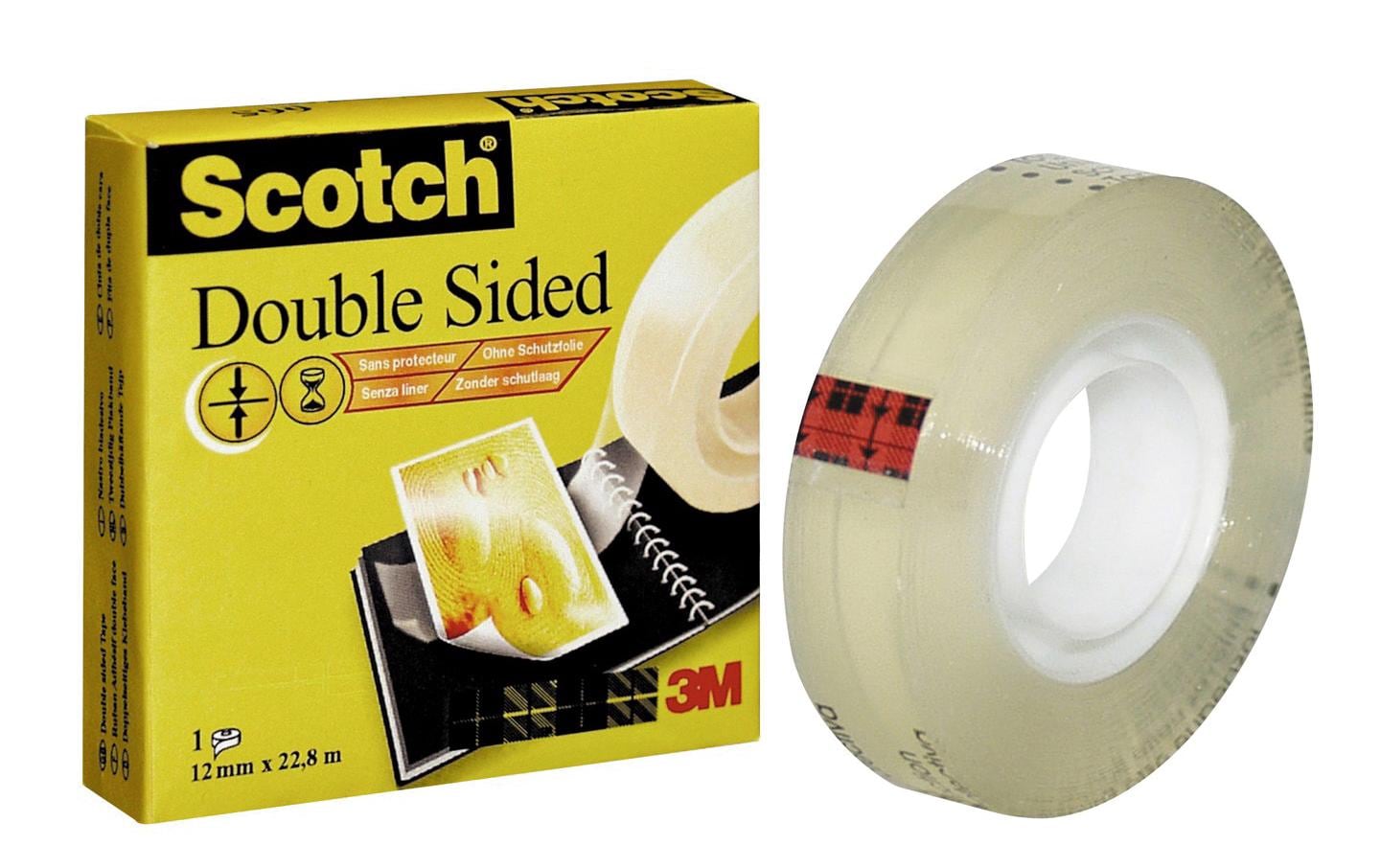 3M Scotch Doppelseitiges Klebeband 665 – permanent, klar, Zelluloseazetat, 12 mm × 23 m, Kern Ø 25 mm