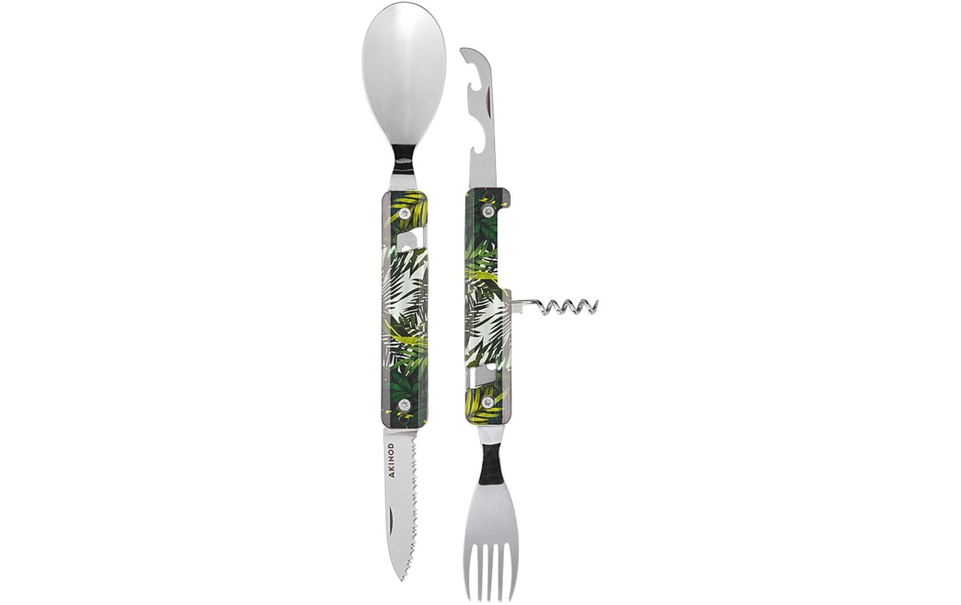 Akinod A02M00018 Camping-Besteck-Set – 10 cm, Edelstahl, Kunststoffgriff, Mehrfarbig