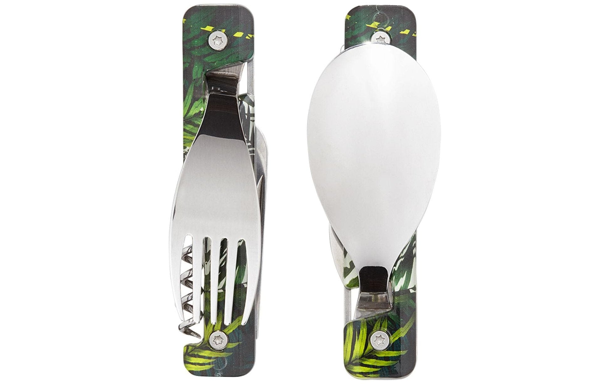 Akinod A02M00018 Camping-Besteck-Set – 10 cm, Edelstahl, Kunststoffgriff, Mehrfarbig