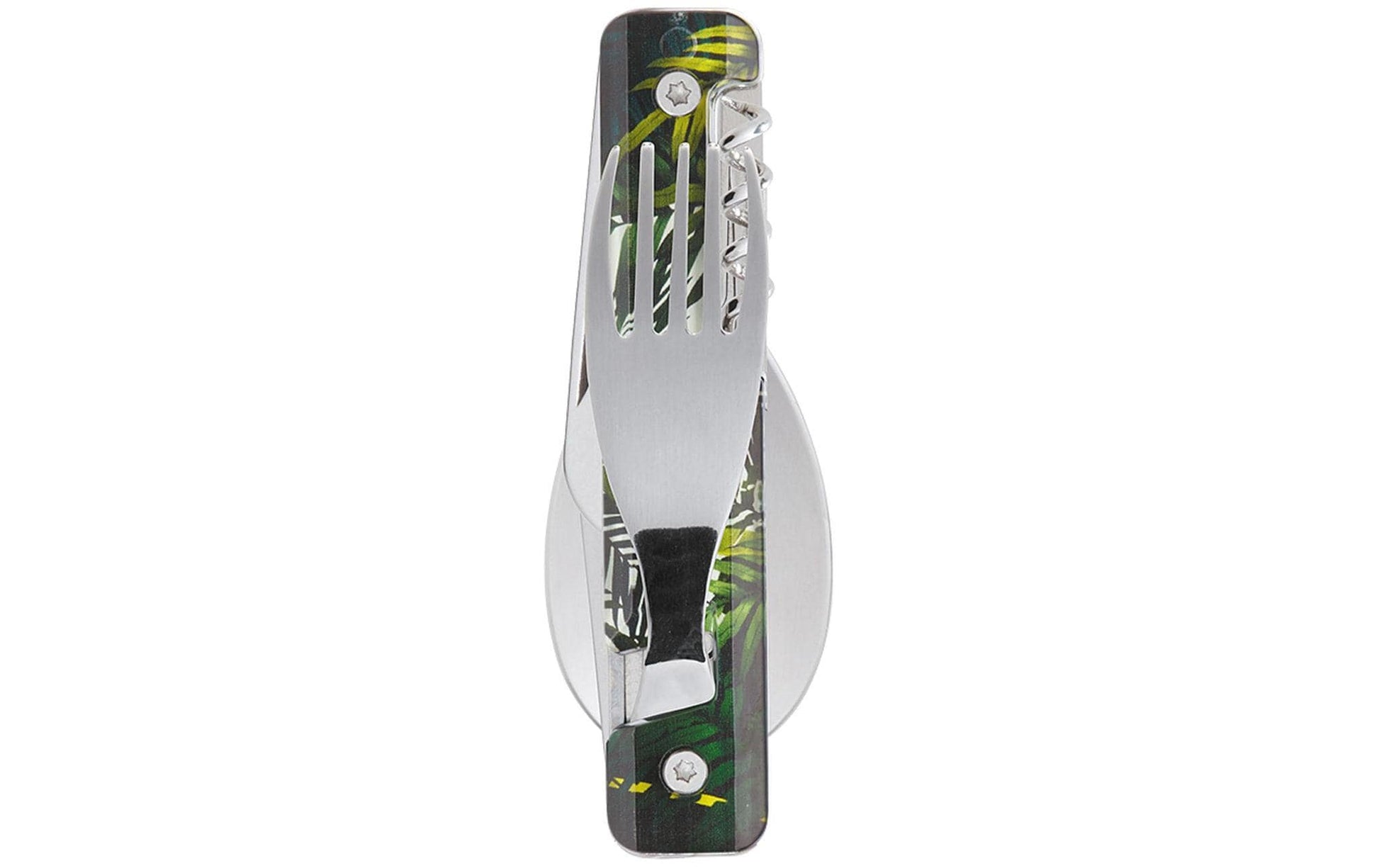Akinod A02M00018 Camping-Besteck-Set – 10 cm, Edelstahl, Kunststoffgriff, Mehrfarbig