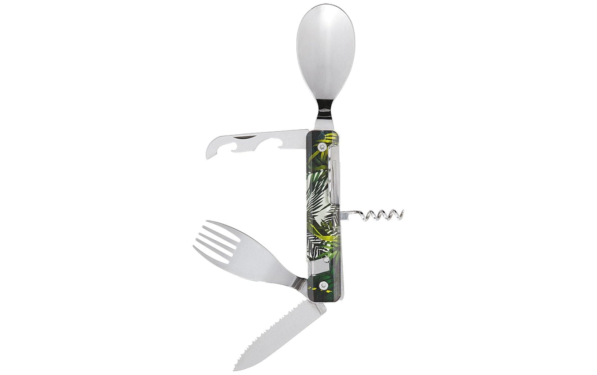 Akinod A02M00018 Camping-Besteck-Set – 10 cm, Edelstahl, Kunststoffgriff, Mehrfarbig