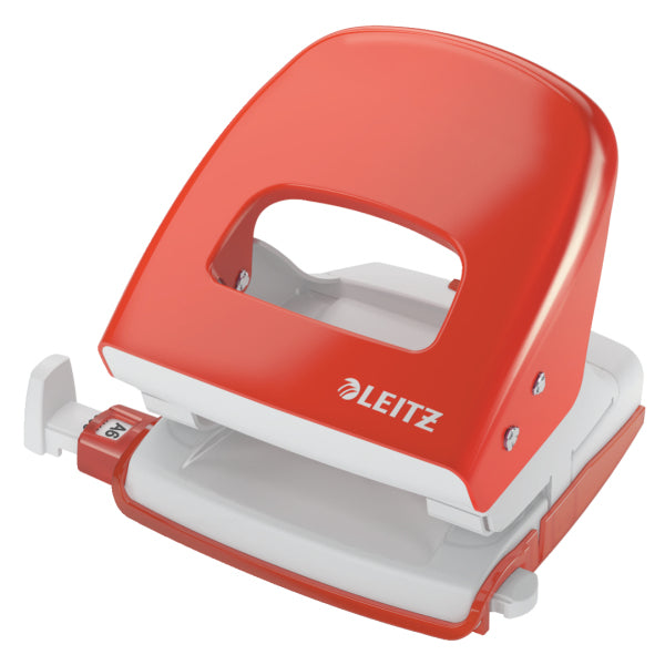 Leitz Bürolocher NeXXt – 2-Loch, Lochabstand 80 mm, 30 Blatt, Ø5,5 mm – Rot – Metall