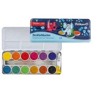 Pelikan Space+ Deckfarbkasten – Mehrfarbig, mit Deckweiss, lichtecht – 12 Farben (12×7,5 ml (90 ml))