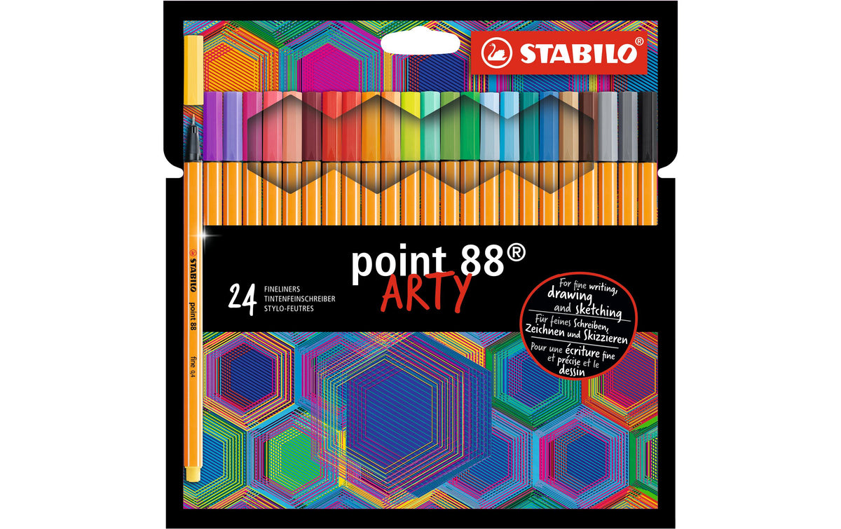 STABILO point 88 ARTY Fineliner Etui – 24 Stk., 0,4 mm, assortiert, Cap-Off