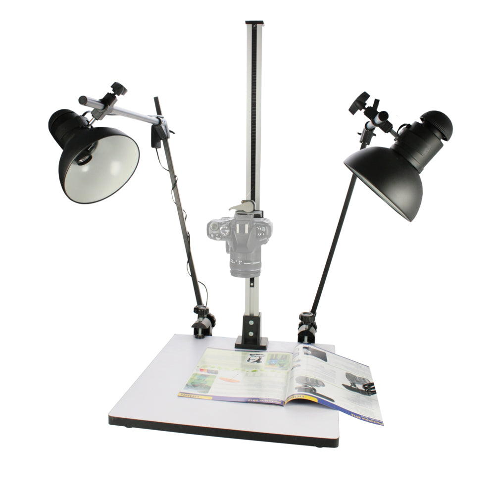 Dörr Repro Stand H 75 Set – Säulenhöhe 82 cm, Grundplatte 480 × 400 mm, 2 Lampen