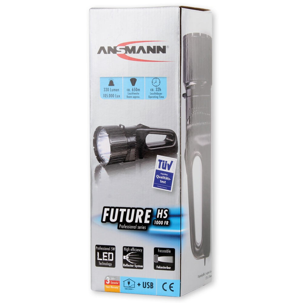 Ansmann Taschenlampe 1600-0055 – 5 W, 4400 mAh Akku, Laufzeit 32 h, Ladezeit 13 h – Schwarz