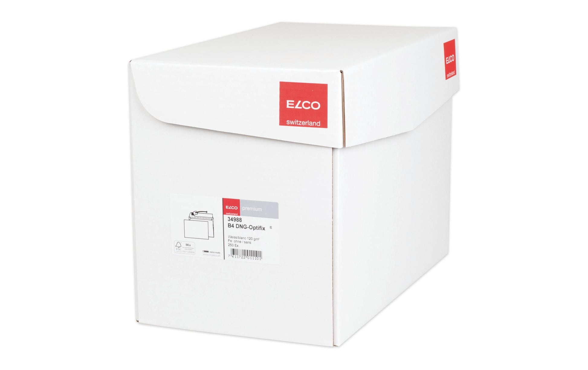 Elco Couvert B4, ohne Fenster, selbstklebend, hochweiss, 120 g/m², mit Innendruck – 250 Stk.