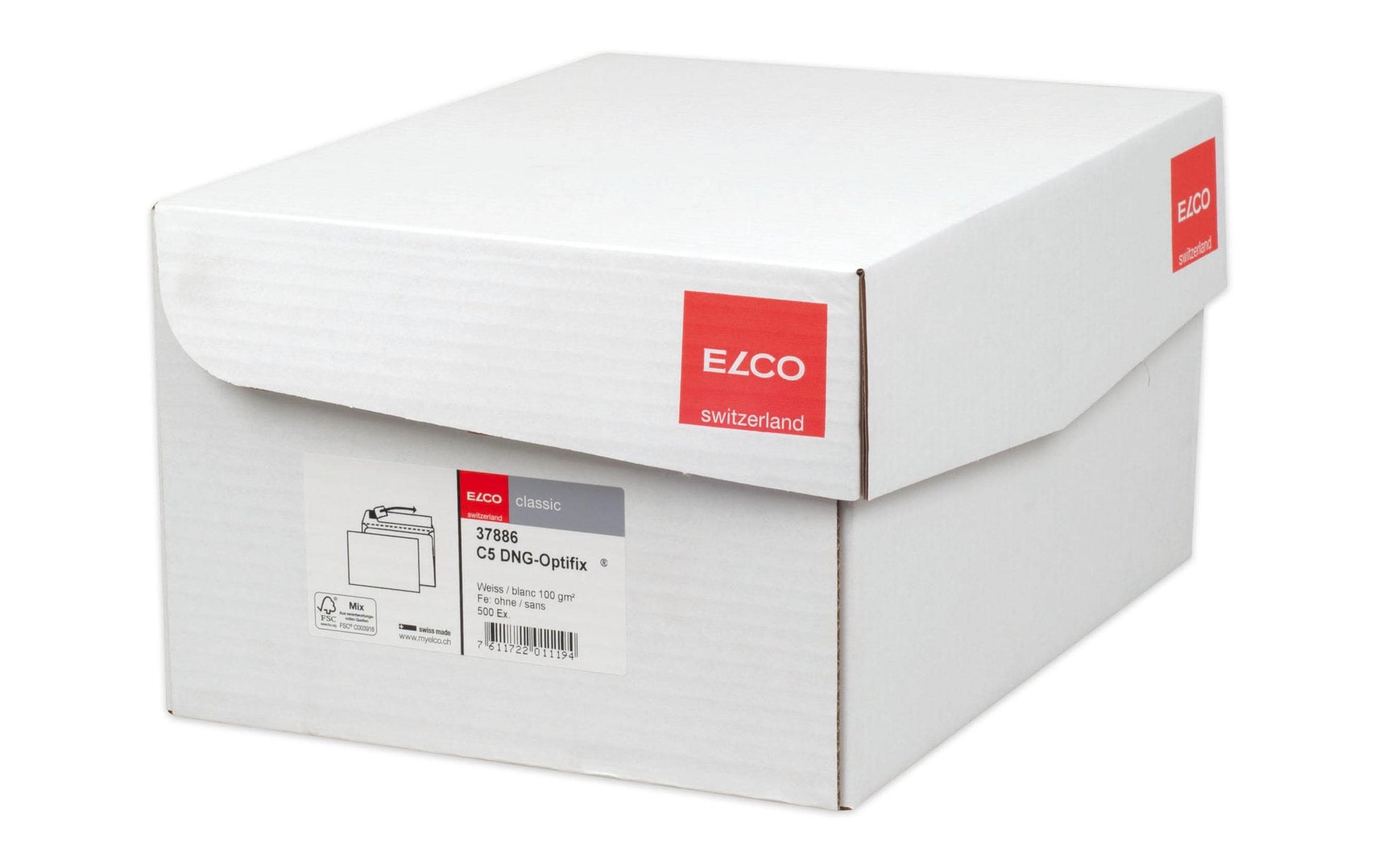 Elco Couvert C5, ohne Fenster, Haftklebung, weiss, 100 g/m², mit Innendruck – 500 Stk.