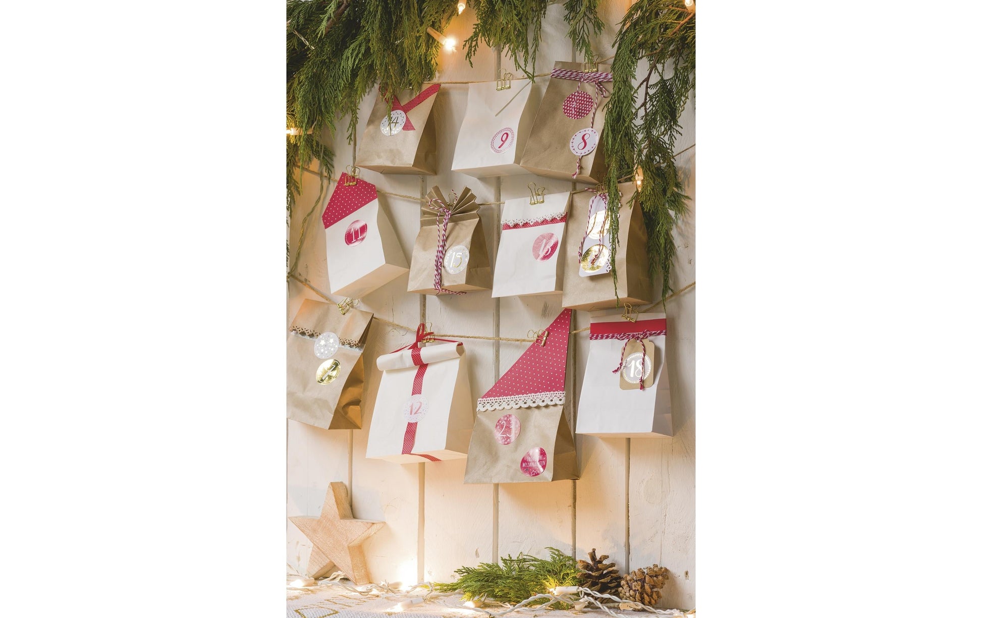 KNORR prandell Adventskalender-Geschenktüten-Set – 12 × 6 × 21 cm, Papier, Natur, 25 Stück