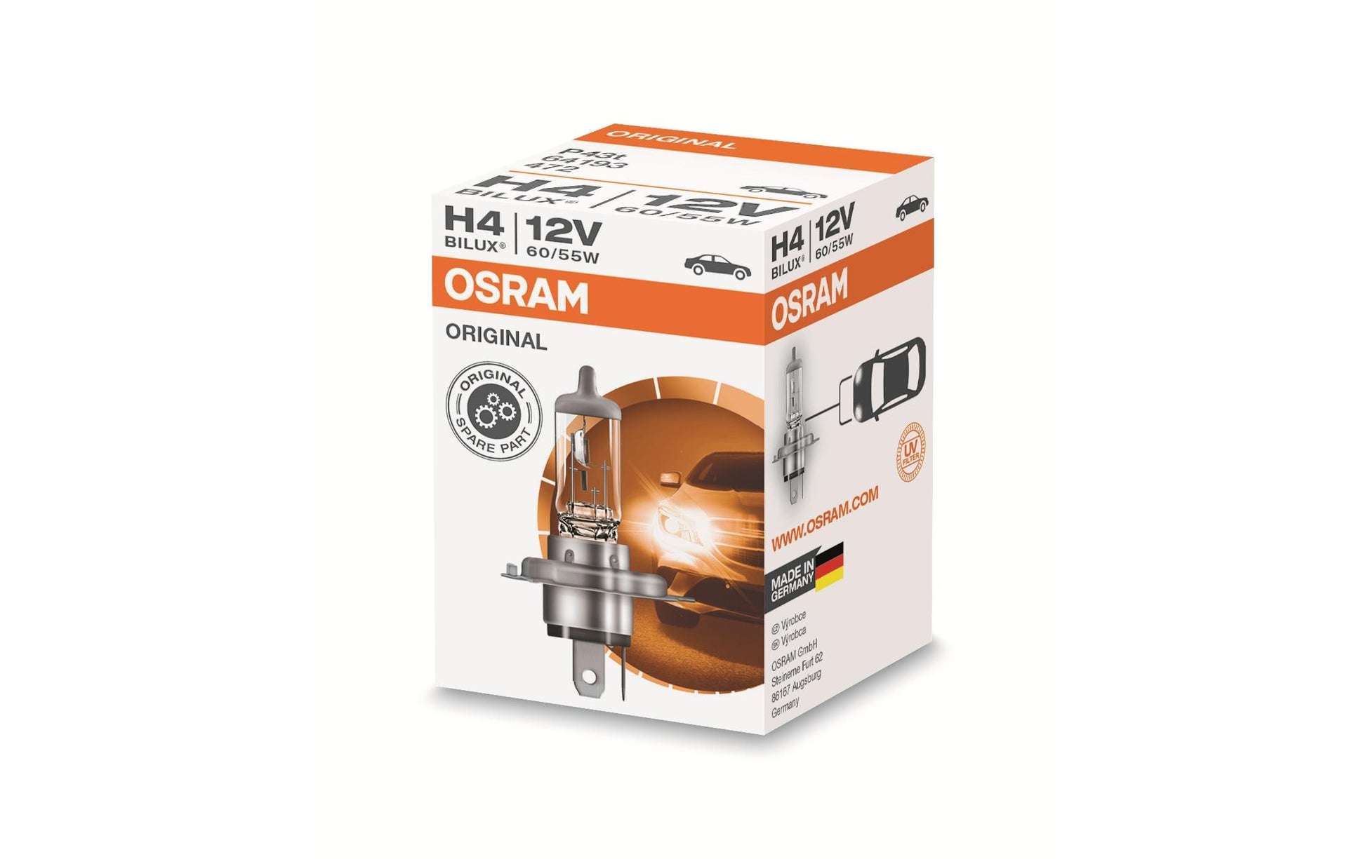 Osram Leuchtmittel H4 (P43t) – 1650 lm, 55 W, Halogen