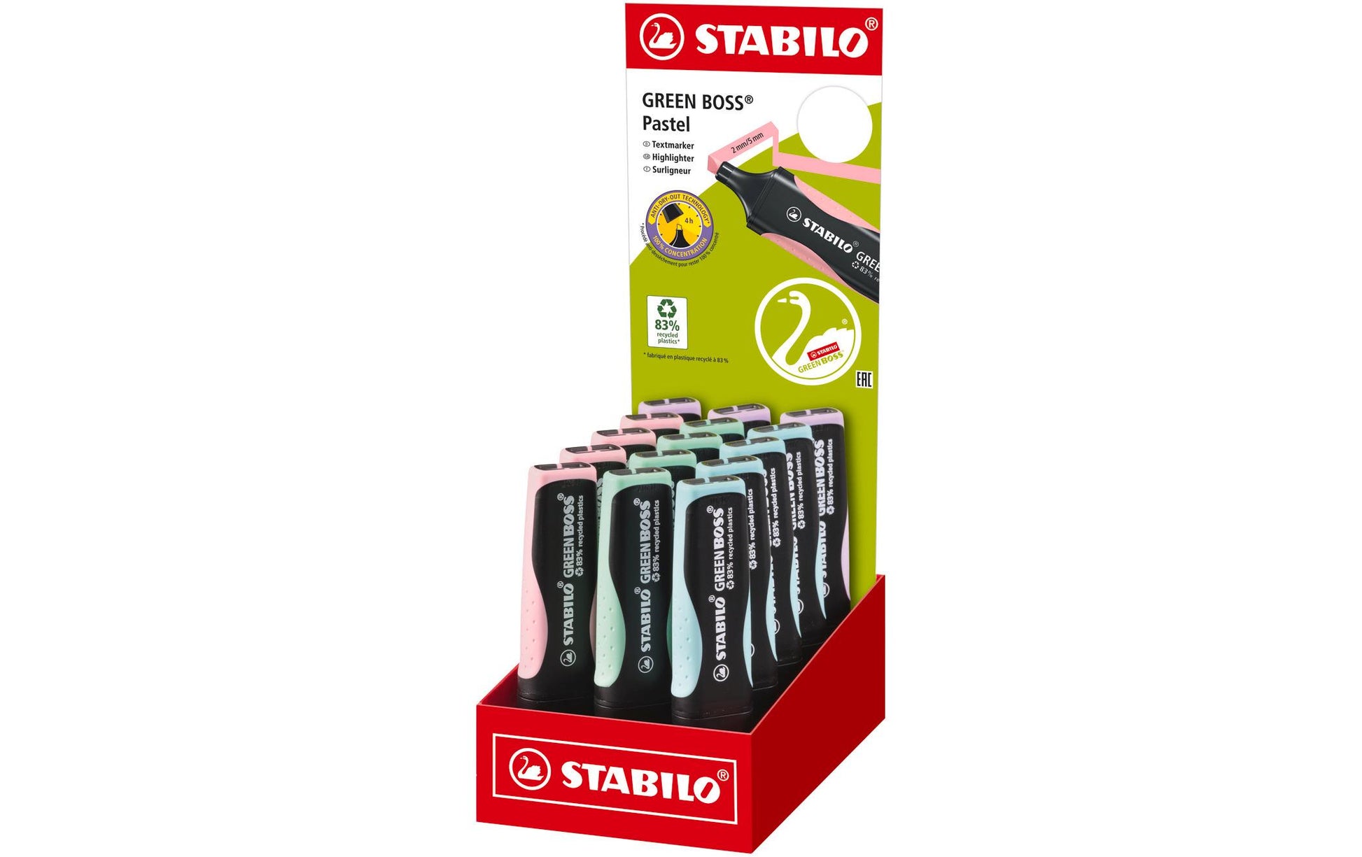STABILO GREEN BOSS Textmarker Set 15 Farben Pastell – Keilspitze, 2–5 mm