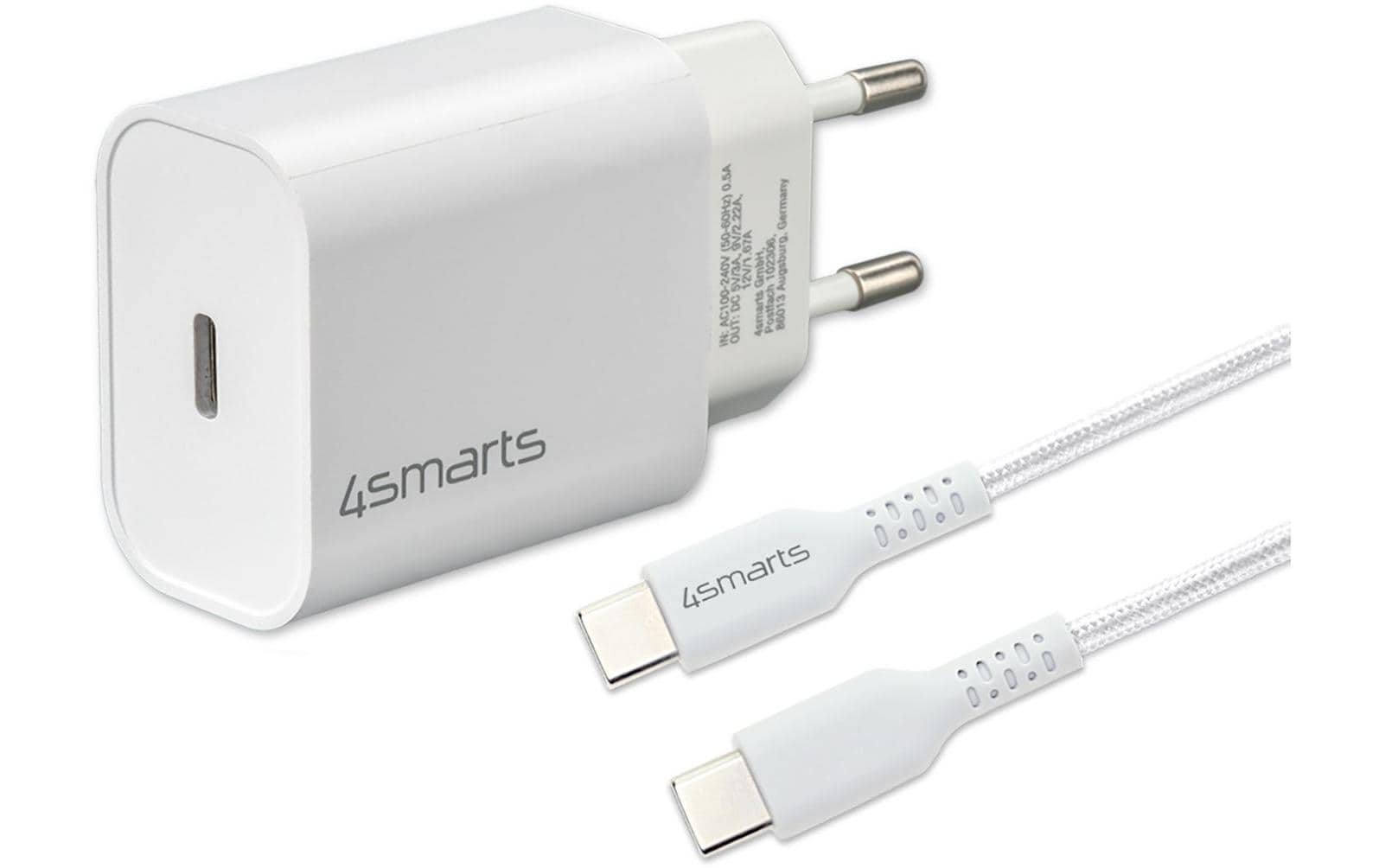4smarts VoltPlug Dual USB-Ladegerät 12 W – USB-C×1 – PD – für Smartphones, Tablets, Digitalkameras u. a. – weiss