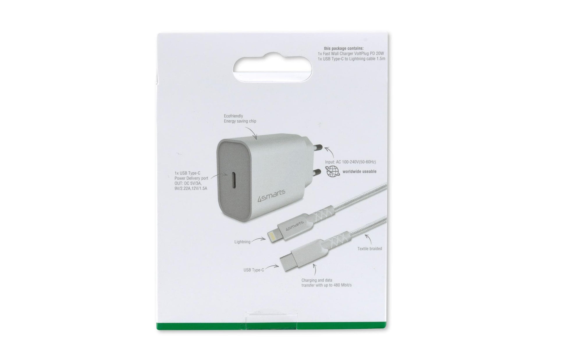 4smarts VoltPlug Ladegerät – 20 W, PD, mit 1,5 m Lightning-Kabel